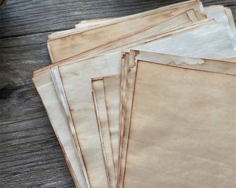 15枚のコーヒー染め紙ラベル、ヴィンテージタグとラベル、ジャンク