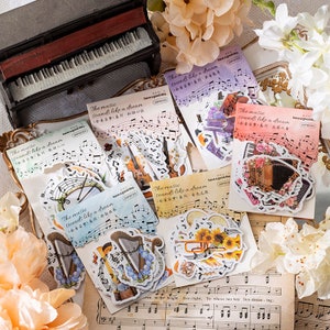 Washi-sticker muziekinstrumenten | 20 stks/pak snaarinstrumenten muzikale piano thema drum accordeon saxofoon gitaar melodie stickers Ch-1