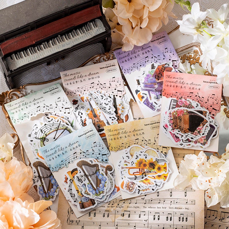Musical Instrument Sticker Patch Musical Instruments Washi Sticker | 20pcs/pack Stringed Musical Piano ...