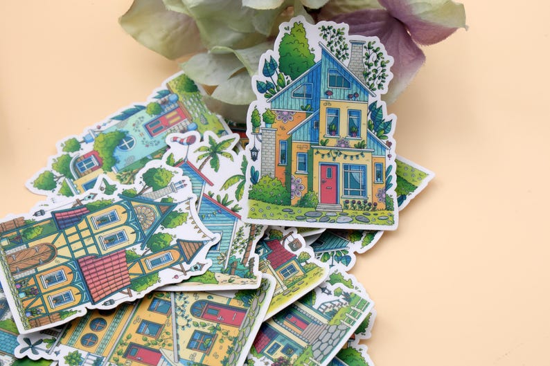 Sticker House Cute House Building Sticker | Green House Architecture Themed Die-cut ...