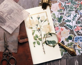 40pcs/pack floral flower stickers | botanical themed Decorative Stickers, vellum sticker, Die Cut clear Stickers,  Y06 y06-l
