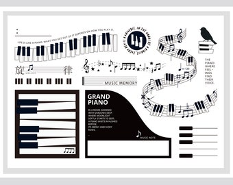 clear Stamp Set / Clear Stamps / piano music key melody music score notes themed Transparent Stamp S36 sale08