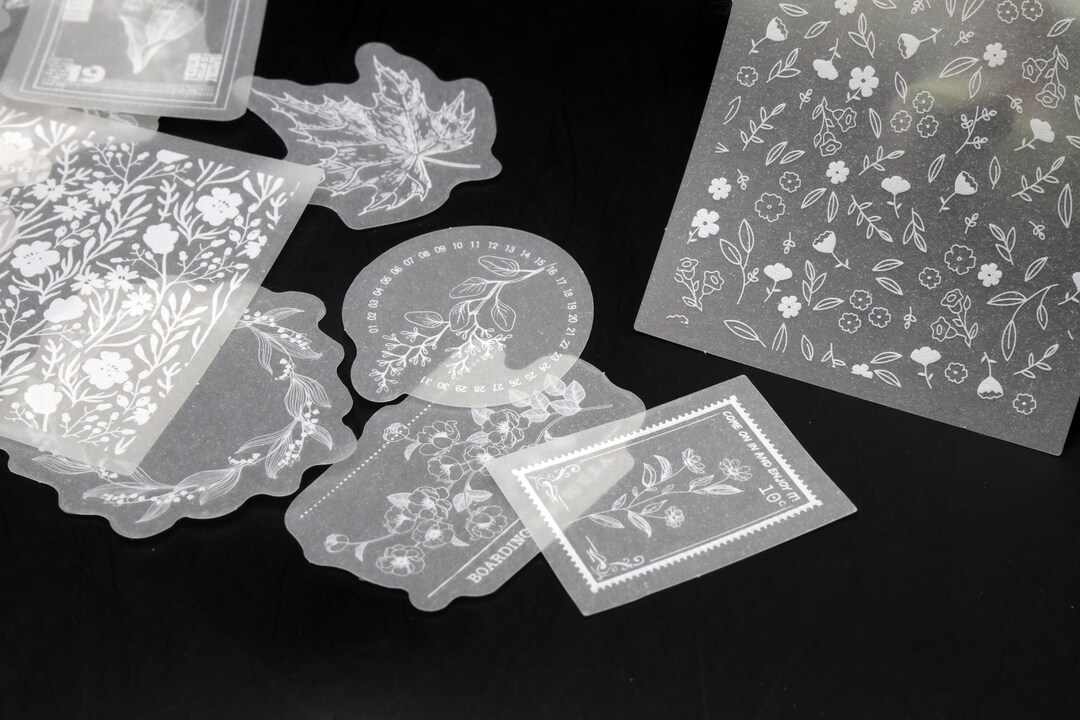 White Botanical Vellum Stickers | Vellum Stickers Flower Floral Leaves ...