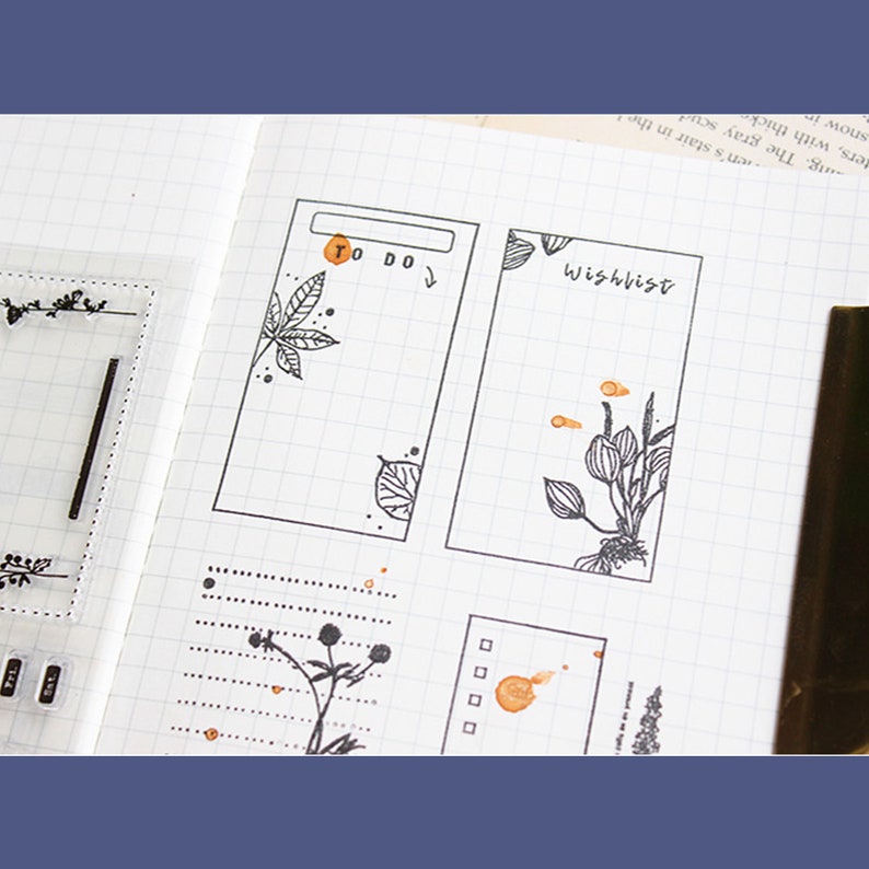 Clear Stamp Set / Clear Stamps / Leaves Note Leaf Vine Plant Botanical ...