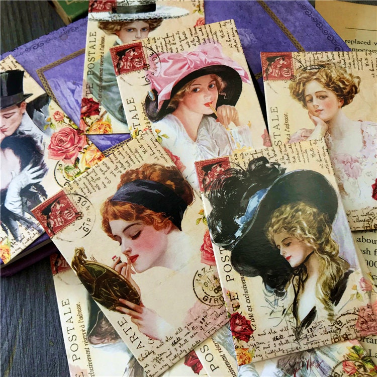 Vintage Lady Cards Ephemera Card Collage Modern Retro Woman Painting ...