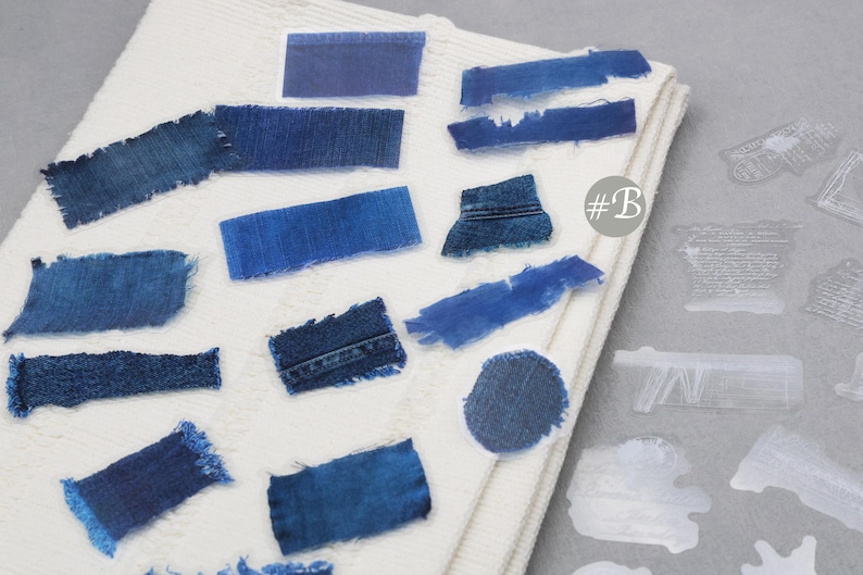 Frayed Fabric Texture Sample Collage PET Stickers | Jeans Torn Piece of ...