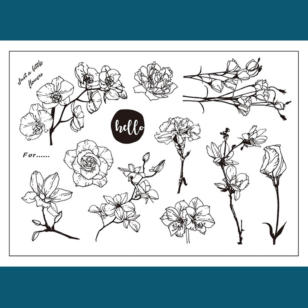 Clear Stamp Set / Clear Stamps / Flower Plant Branches and Leaves ...