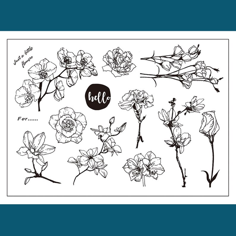 Clear Stamp Set / Clear Stamps / Flower Plant Branches and Leaves ...