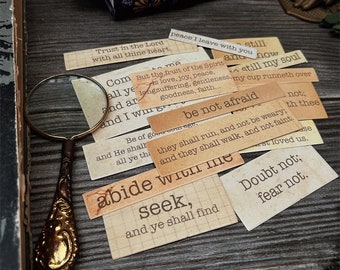 vintage quotes Cardstock pieces, typewriter font word quotes , inspiring, junk journal supplier snail mail, ephemera  Y06