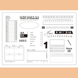 Clear Stamps Set / Clear Stamps / Geldschein Datum Beschriftung Vintage Thema m04 s35