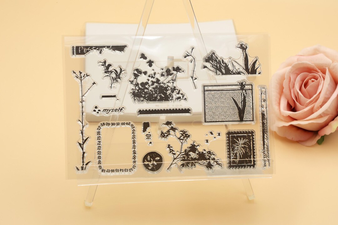 Clear Stamp Set / Clear Stamps / Flower Silhouette Spring Flower Branch ...