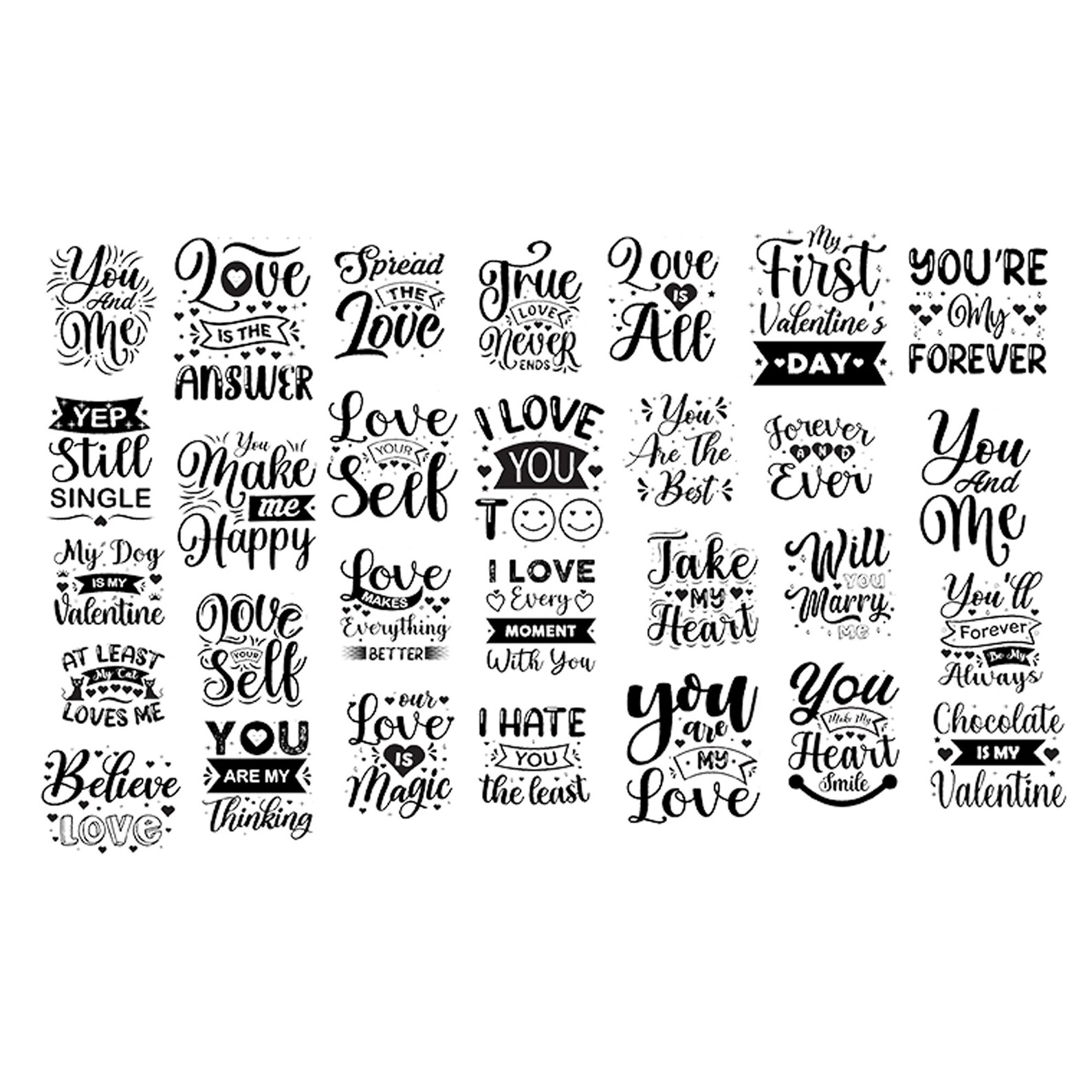 Calligraphy Stickers Brush Letter Stickers Love Quotes Word Stickers ...