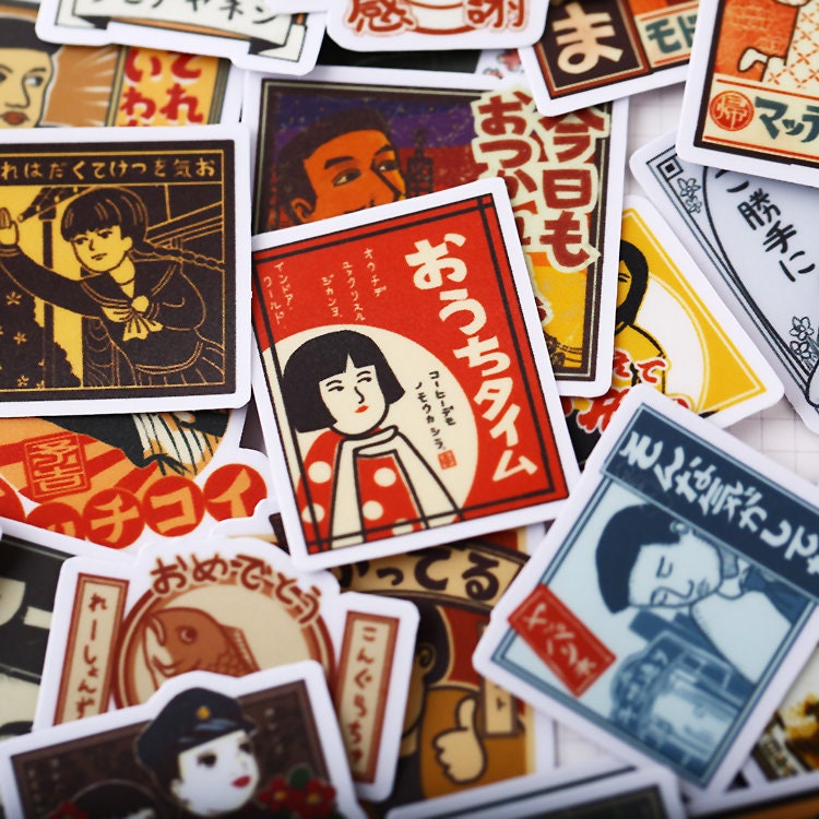 Retro Sticker Japan Matte Stickers | Japanese Vintage Ads Poster Themed Stickers Decorative ...