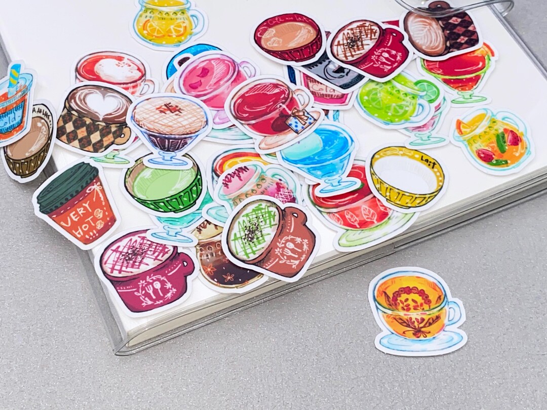 40pcs Tiny Cute Hot Drinks Stickers | Cute Coffee Drinks Coffee Hot Tea ...