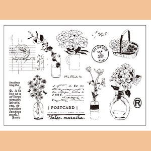 クリアスタンプセット / クリアスタンプ / フラワーボトル 花瓶 バスケット 花柄 花 レシート ポストカード ユーカリ 植物 テーマ 透明スタンプ S34