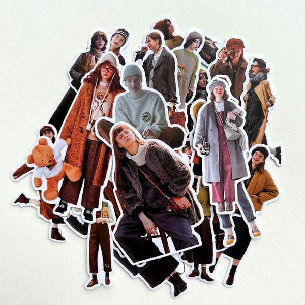 Winter fashion girl sticker | street style coat outfits girl sticker, ootd Stickers Pack~die-cut sticker junk journal ephemera, H04 sale08