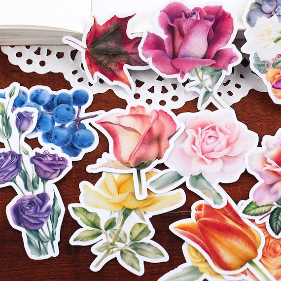 Flower Stickers Rose Leaf Floral Plants Themed Decorative Stickers, Die Cut  Stickers, Journal, ML05 