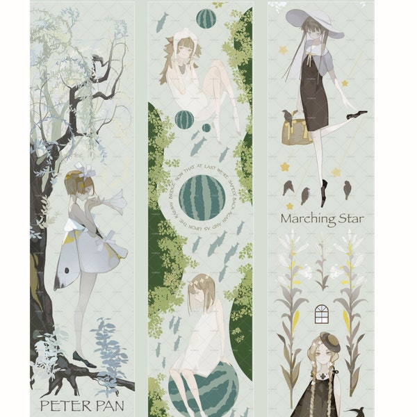 Girl in Forest Washi PET Tape ｜summer feel green fairy tale angel light color PET Tape M04 wt-15