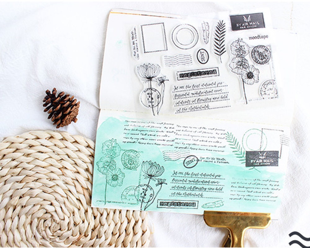 Clear Stamp Set / Clear Stamps / Plant Card Themed Flower Leaf Mail ...