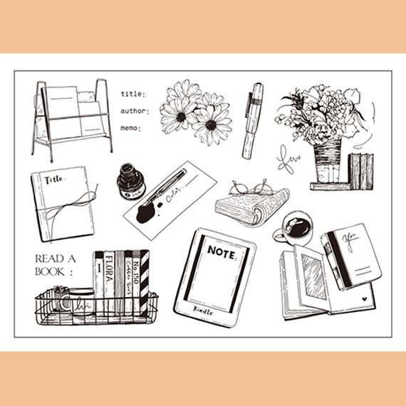 Clear Stamp Set / Clear Stamps / Reading Book Leisure Time Flower