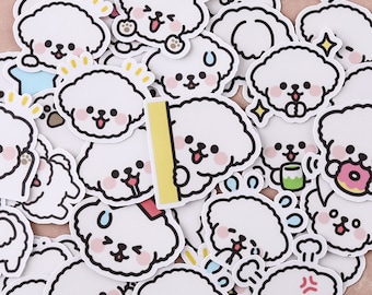 Glückliche Emoji Hund Teddywelpe weißer Hund Aufkleber | Aufkleber Hund, lustig, lustig, glückliches Leben, gemischte Aufkleber ML05