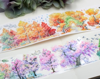 Tree four seasons PET Tape |  tree in seasons forest nature tree leaves nature scene themed tape M04 wt-11