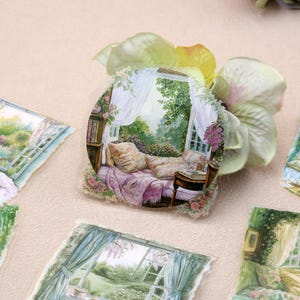 Frühlingslandschaft außerhalb des Fensters PET Stickers / Komfort Fensteransicht Frühlingsgarten -Thema PET Stickers