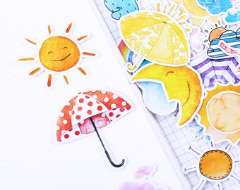 weather sticker pack | weather wind cloud moon sun umbrella nature rainbow themed Stickers ML05