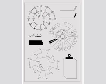 clear Stamp Set / Clear Stamps / Time Pie Chart time Time Management Functional Planning | Tracker  bullet journal daily   theme m04 s37