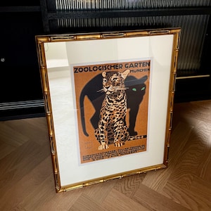 Classic Leopard poster in golden bamboo wood frame | Leopard grain wall art | Animal art | Living room | Bedroom