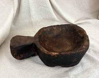 Small antique decorative wood bowl ,  rustic decor, primitive decor