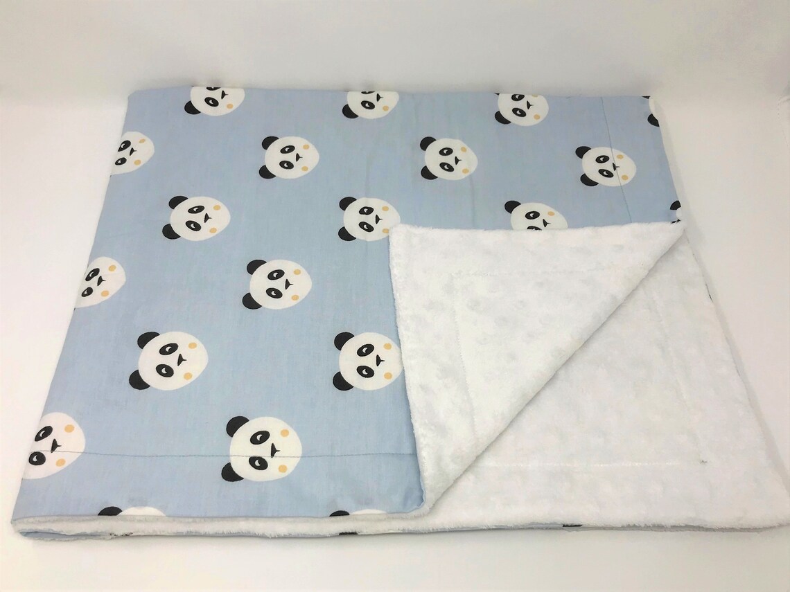 Panda Boy Blue Baby Blanket Fluffy Baby Blanket Minky Baby Etsy