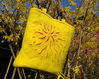 Yellow Wetfelted Shoulder Bag Felted Handbag