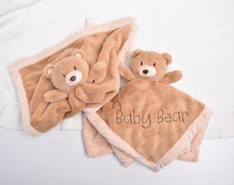 Personalized Lovey, Embroidered Lovey, Security Blanket, Custom Name Lovey, Baby Bear Lovey, Newborn Baby Boy, Baby Girl Gift