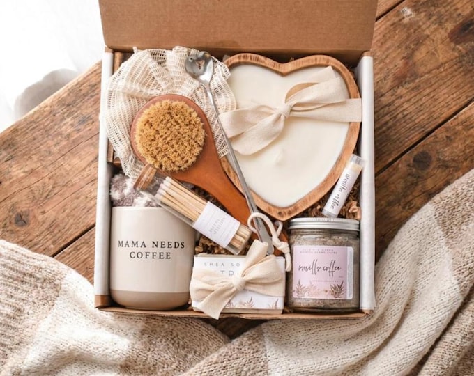 New Mom Gift Basket, Coffee Candle Care Package, Postpartum Gift Box, Third Trimester Spa And Relaxation, Expecting Mother To Be
