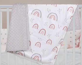 Soft Minky Baby Blanket, Rainbow Blanket, Christmas Deer Blanket, Baby Boy & Girl Gifts, Winter Blanket