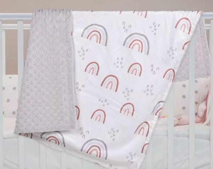 Soft Minky Baby Blanket, Rainbow Blanket, Christmas Deer Blanket, Baby Boy & Girl Gifts, Winter Blanket