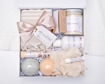Organic Spa Gift Box, Self Care Package For Her, Spa Gift Baskets For Women, Large Bath Gift Set, Thank You, Birthday Gift, Bath Bombs