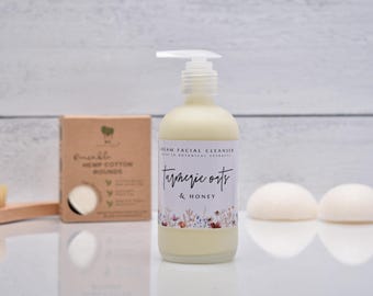 Turmeric Oatmeal & Honey Cream Facial Cleanser, Organic Coconut Milk Cleanser, Dry Sensitive Skin, Natural Face Wash, Oily Acne Prone Skin