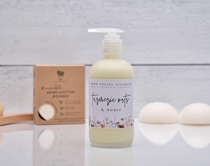 Turmeric Oatmeal & Honey Cream Facial Cleanser, Organic Coconut Milk Cleanser, Dry Sensitive Skin, Natural Face Wash, Oily Acne Prone Skin