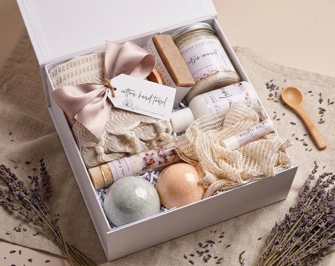 Organic Spa Gift Box, Self Care Package For Her, Spa Gift Baskets For Women, Large Bath Gift Set, Thank You, Birthday Gift, Bath Bombs