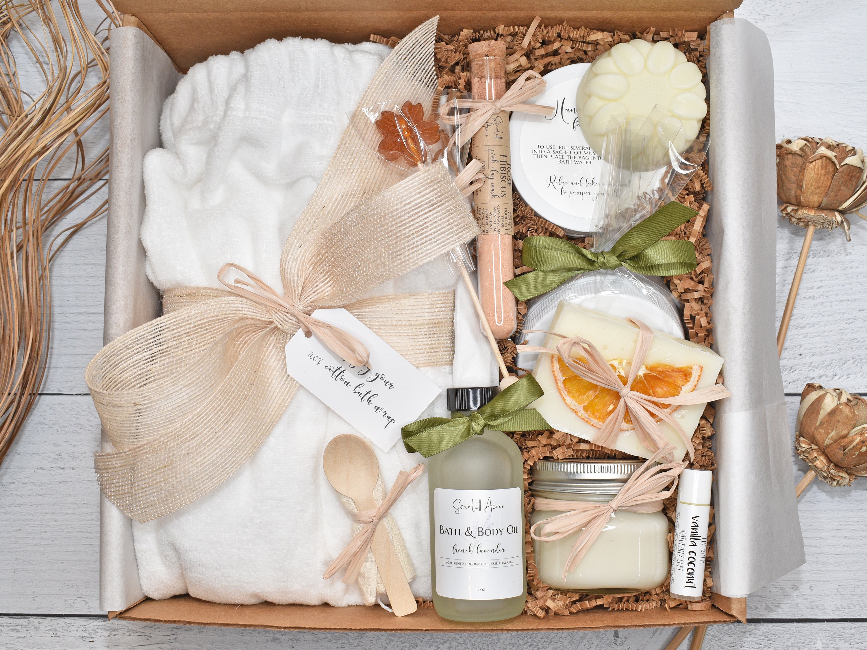 Organic Spa Gift Box, Spa Gift Basket, Large Bath Gift Set, Birthday ...