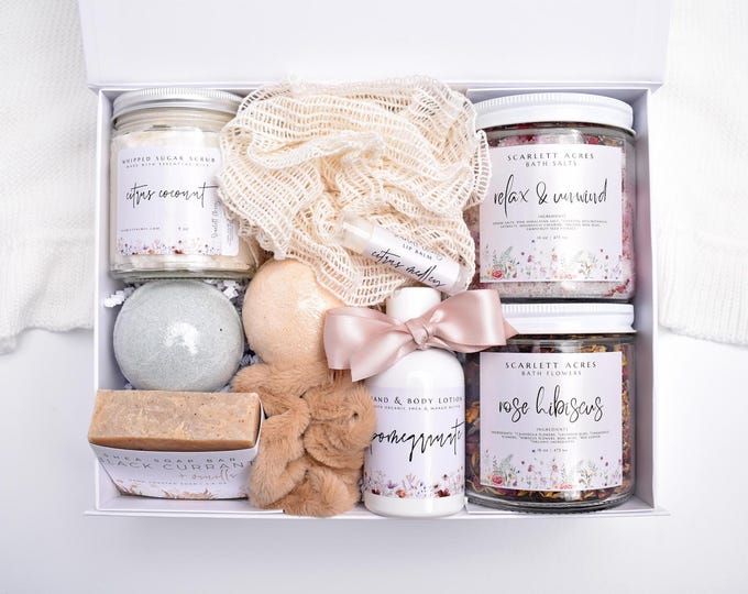 Large Bath Gift Set, Organic Spa Gift Box, Gift Baskets Women, Organic Bath Salts, Self Care Gift Box, Bath Bombs, Care Package For Her