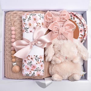 Organic Newborn Baby Girl Gift Box, Baby Blanket, Baby Gift Basket, New Baby Gift Box, New Mom Gift Basket, Baby Shower Gift Box