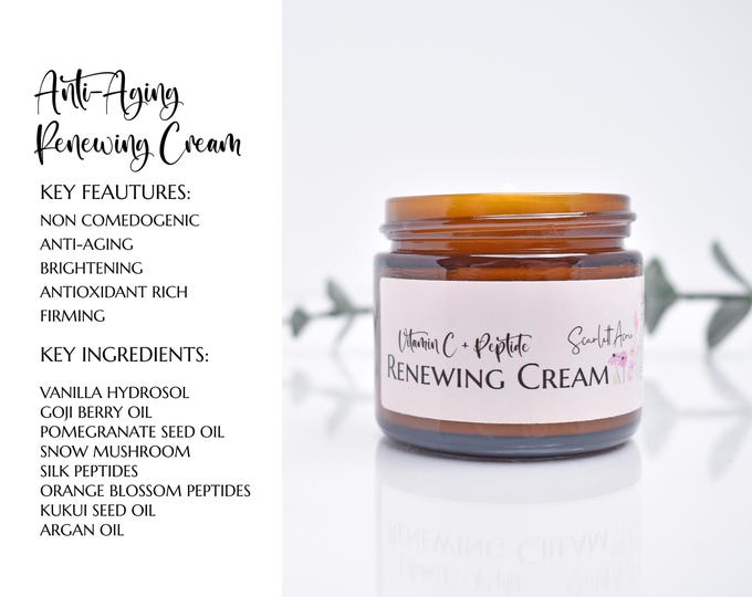 Vitamin C Renewing Cream, Aging Cream, Mature Skin Face Lotion, Wrinkle Cream, Dry Sensitive Skin, Natural Moisturizer, Organic Face Cream