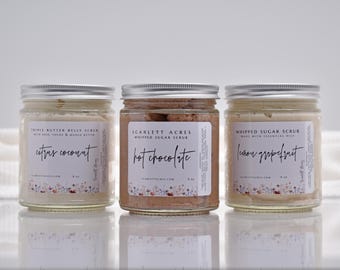 Organic Cocoa Shea Butter Sugar Scrub, Whipped Sugar Scrub, Coconut Oil, Natural Body Scrub, Dry Sensitive Skin, Phthalate Free