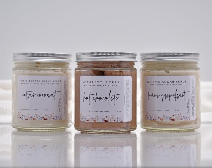 Organic Cocoa Butter Sugar Scrub, Organic Whipped Shea Butter Scrub, Coconut Oil, Natural Body Scrub, Dry Sensitive Skin, Pumpkin Spice