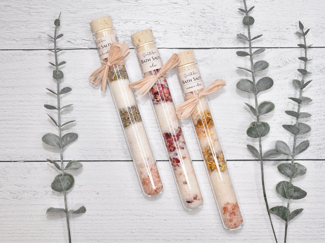 Large Glass Test Tube Bath Salts, Organic Bath Salts, Lavender Rose Vanilla Bath Salts, Bath