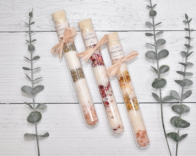 Large Glass Test Tube Bath Salts, Organic Bath Salts, Lavender Rose Vanilla Bath Salts, Bath Salt Gifts, Bridal Shower Favors