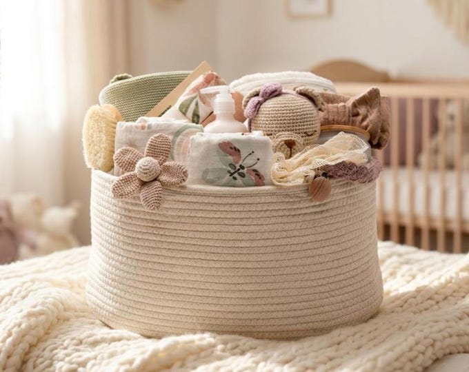 Deluxe Newborn Baby Girl Gift Basket, Mom And Baby Shower Gift Box, Large Diaper Caddy, Welcome Baby